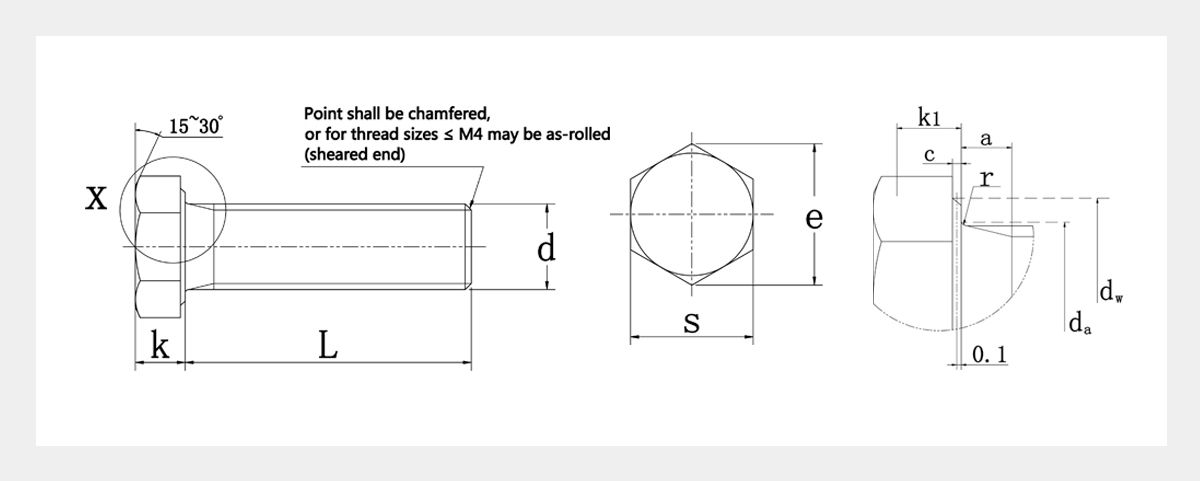 Hex Head Machine Bolts 2D